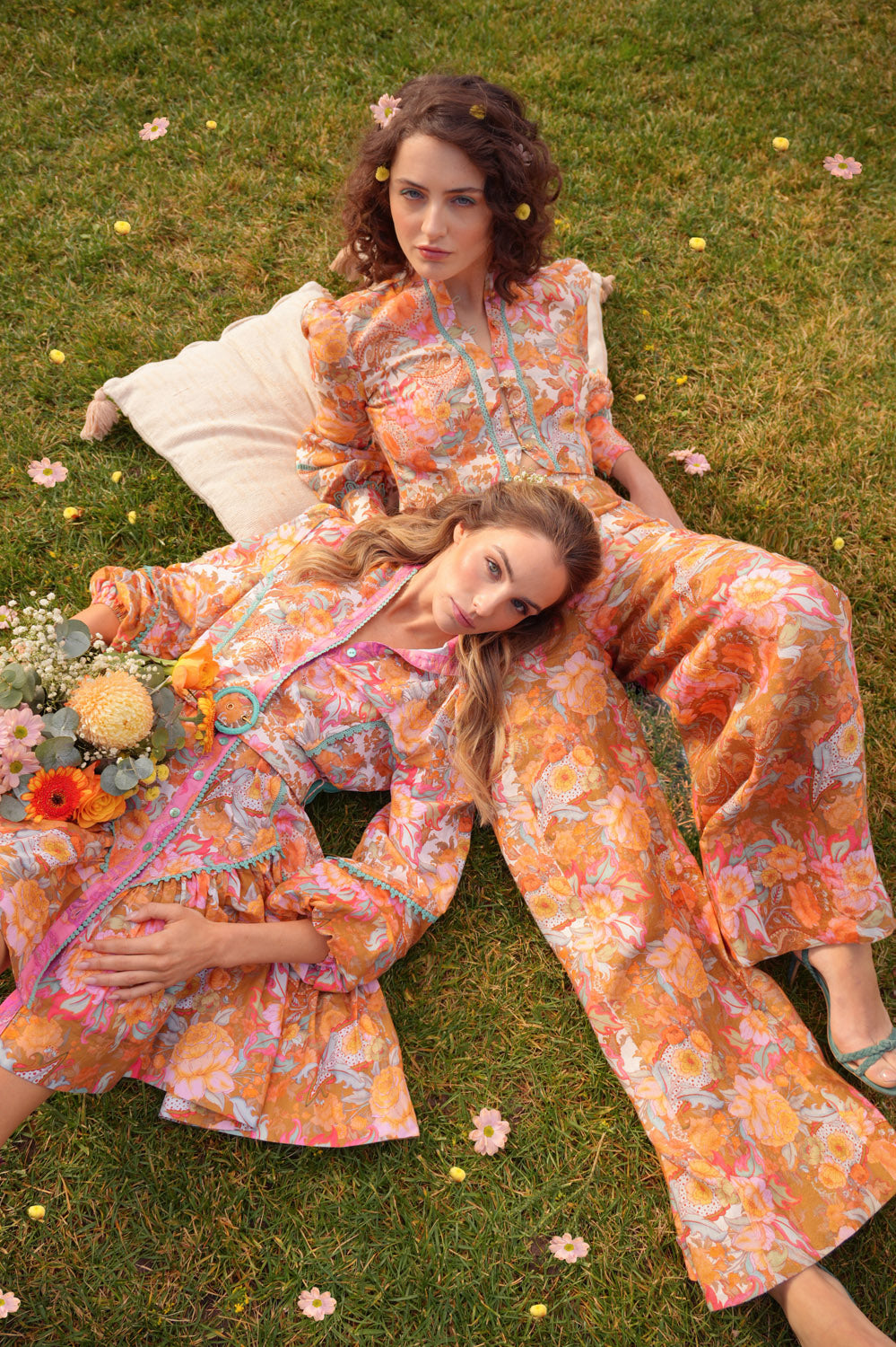 Wide Leg Bolero Pant in Champagne Picnic