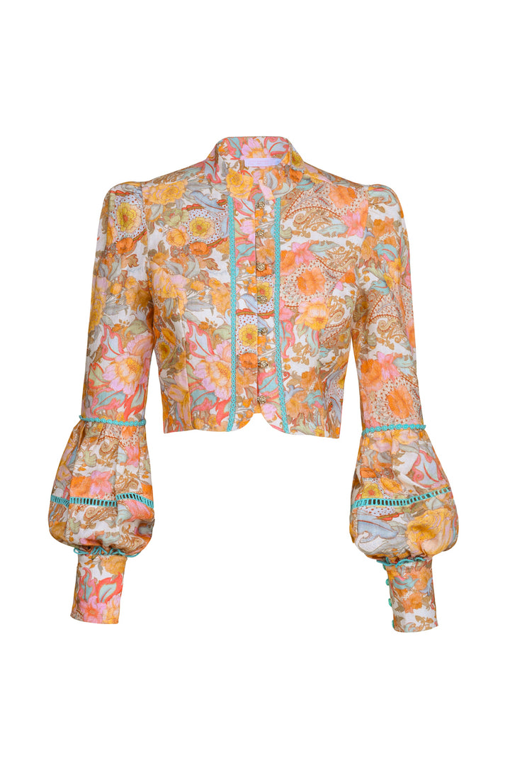 Cropped Balloon Sleeve Jacket in Champagne Picnic