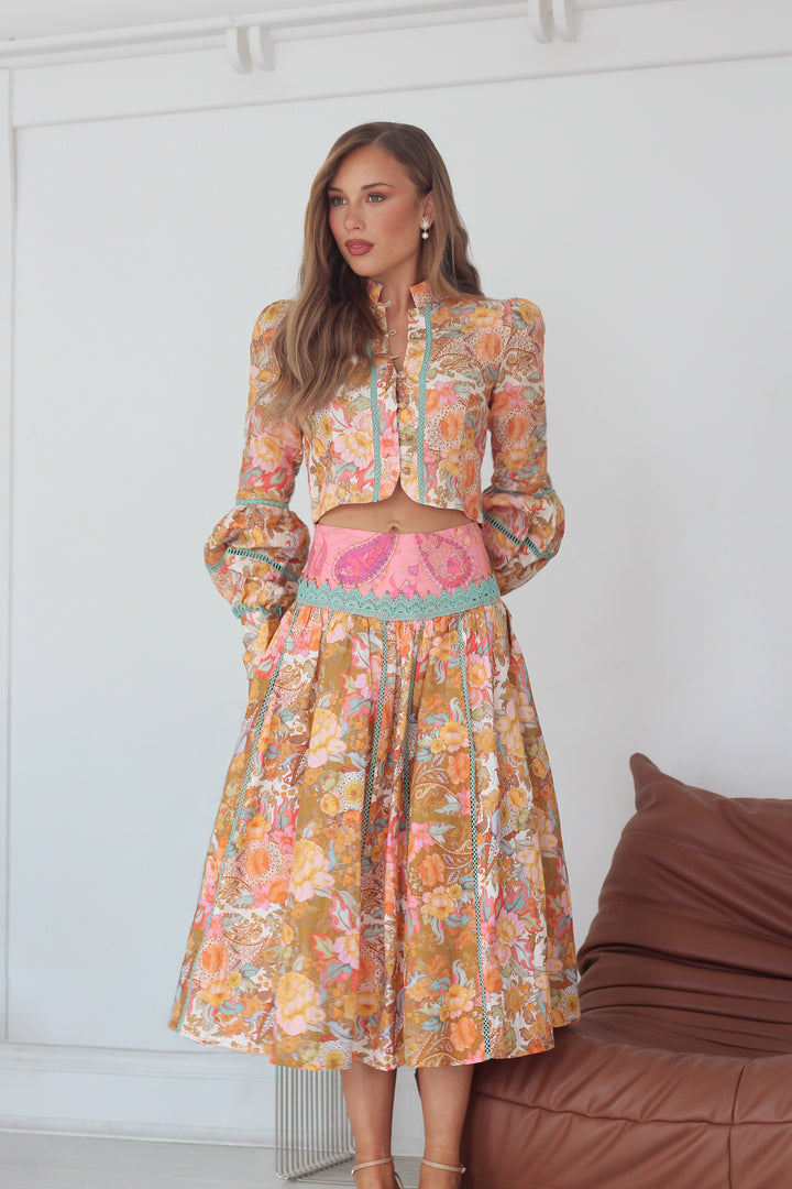 Banded Maxi Skirt in Champagne Picnic