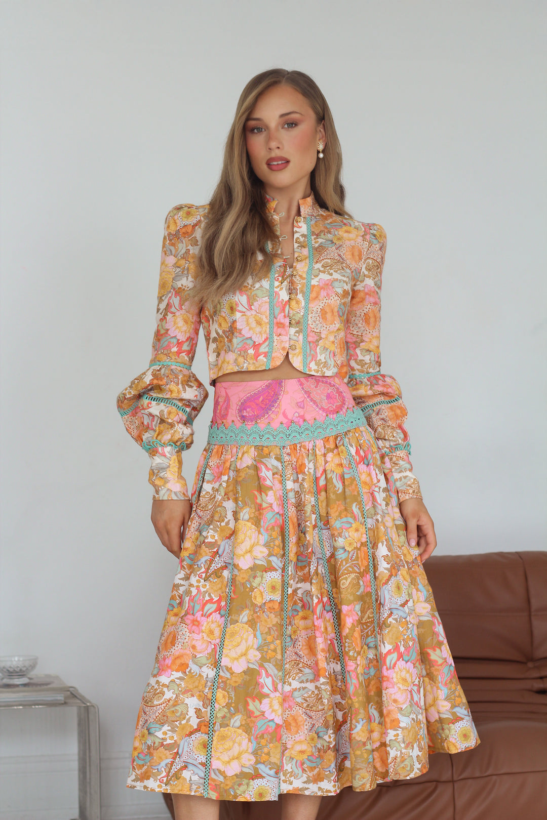 Banded Maxi Skirt in Champagne Picnic