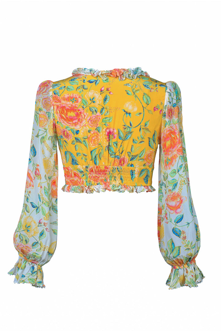 Cropped Split Sleeve Blouse in Citrus Bloom