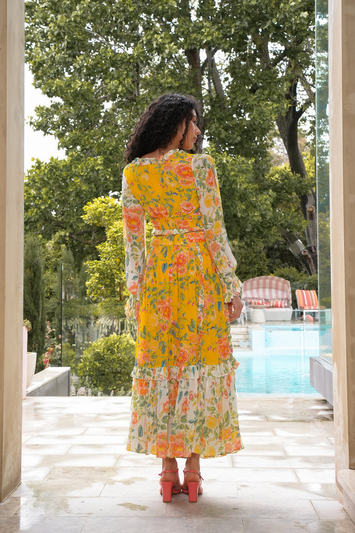 Cropped Split Sleeve Blouse in Citrus Bloom