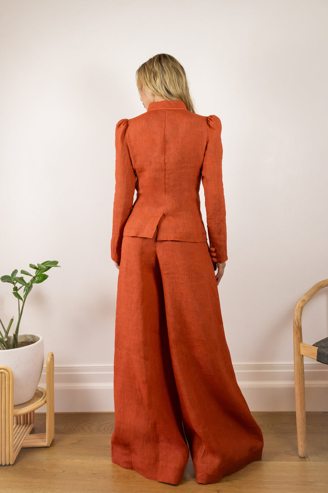 Double Lapel Blazer in Orange Flame