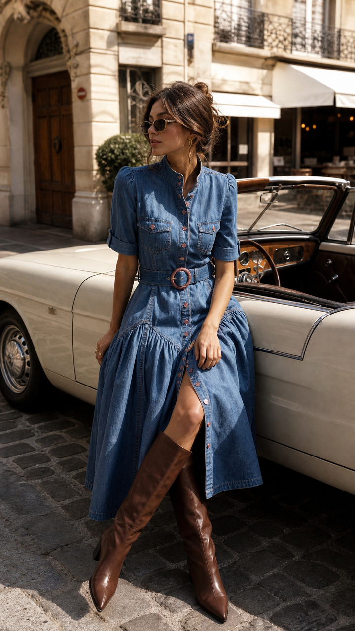 Utility Midi Dress in Light Wash