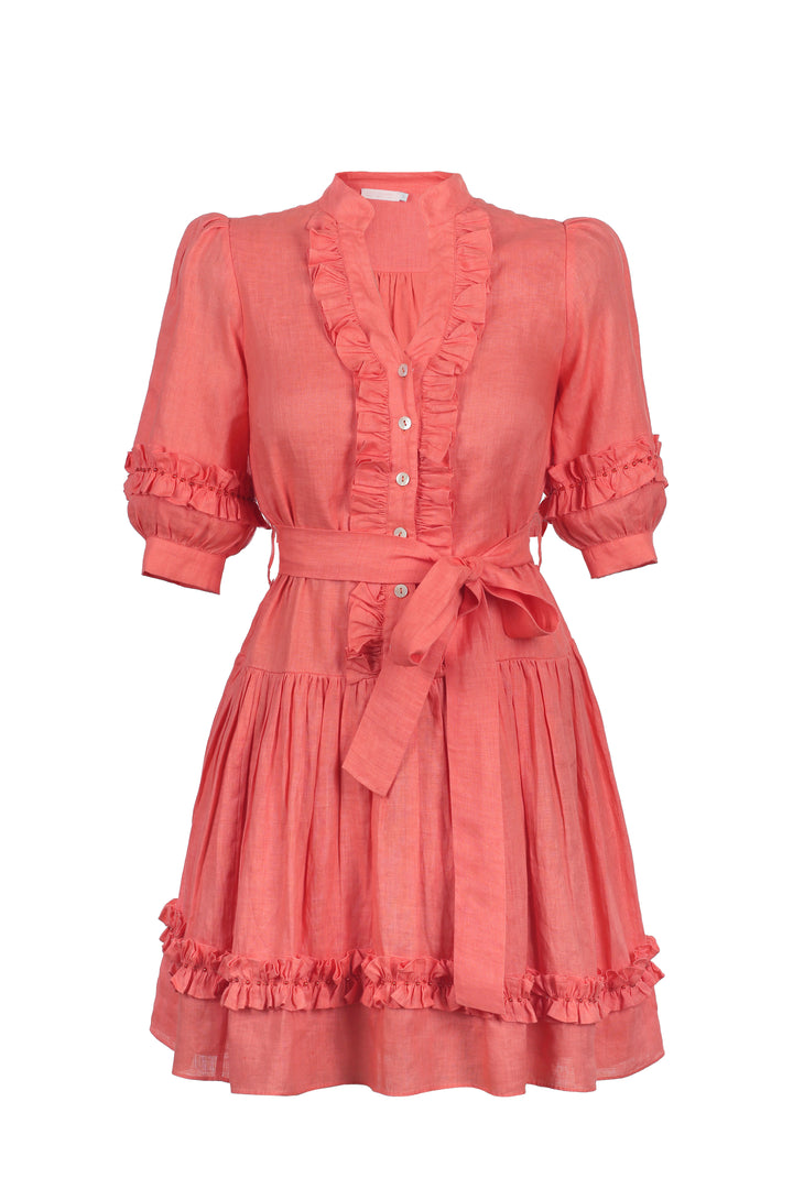 Drop Waist Mini Dress in Coral