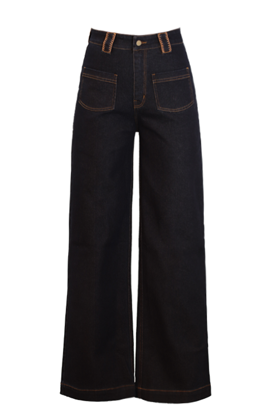 Embroidered Straight Leg Jean in Dark Wash