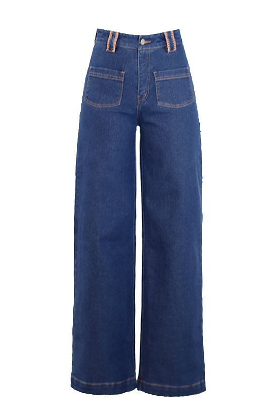 Embroidered Straight Leg Jean in Mid Wash