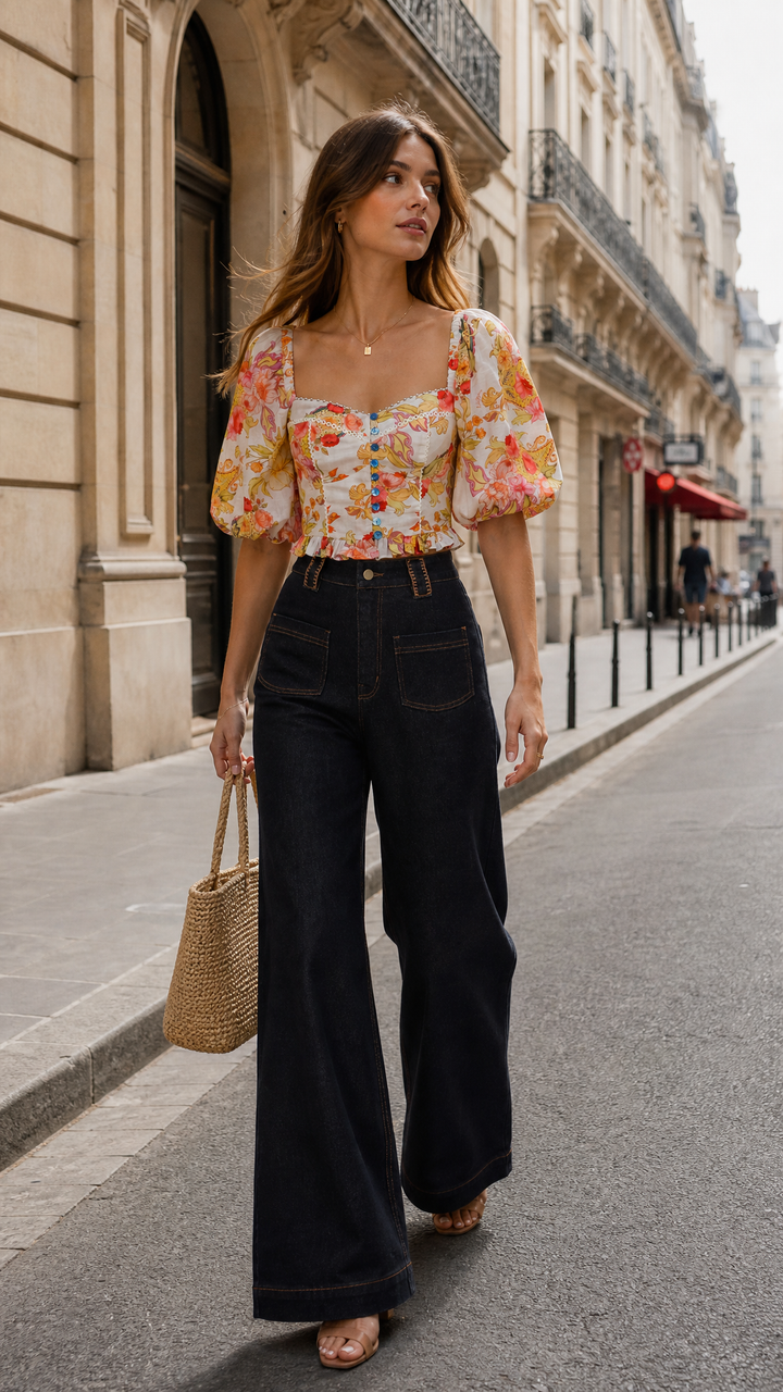 Embroidered Straight Leg Jean in Dark Wash
