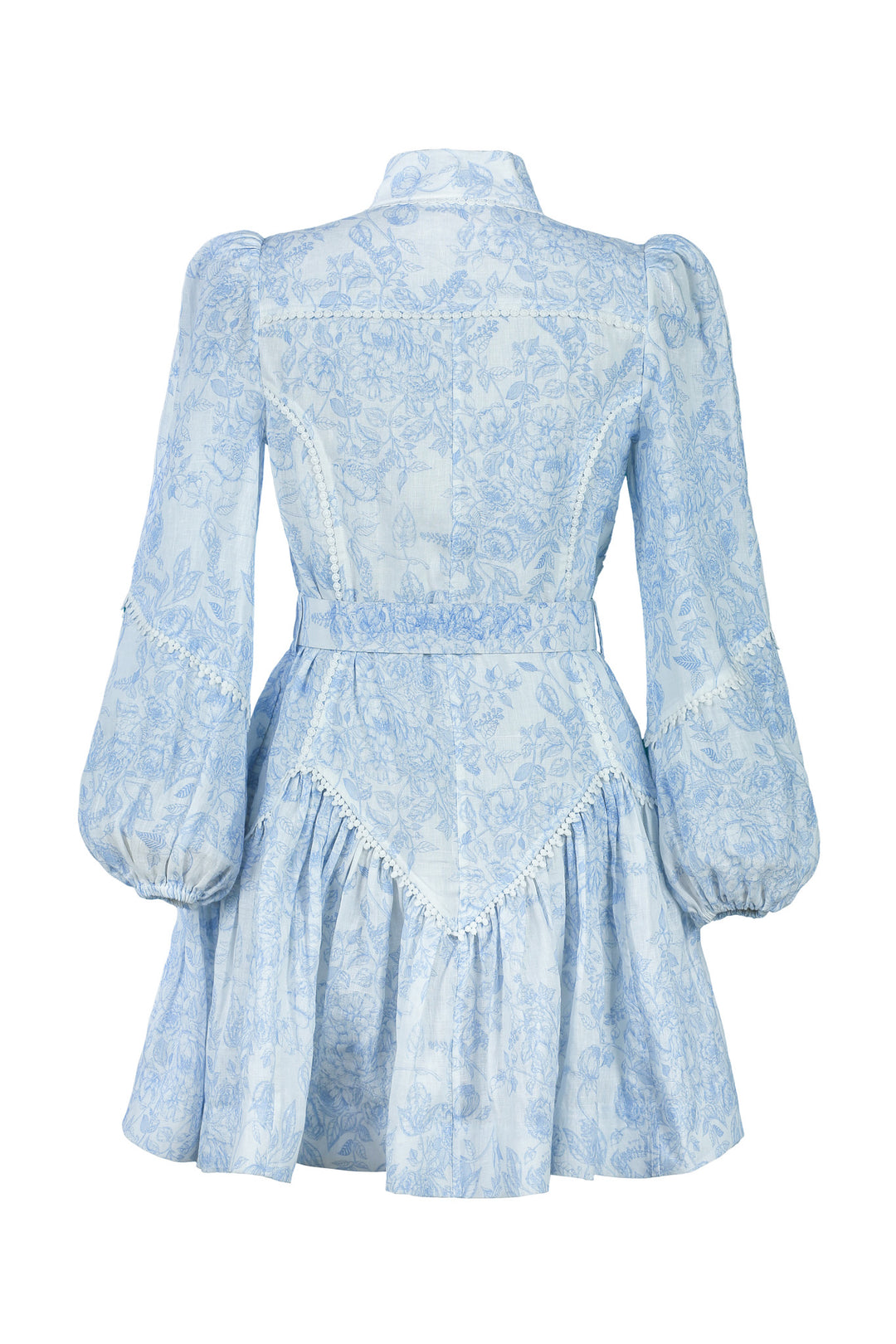 Empire Mini Dress in Blue Toile