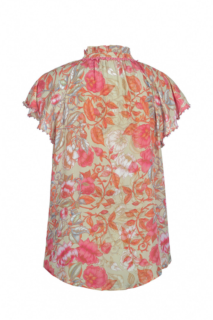 Frill Raglan Blouse in Olive Grove