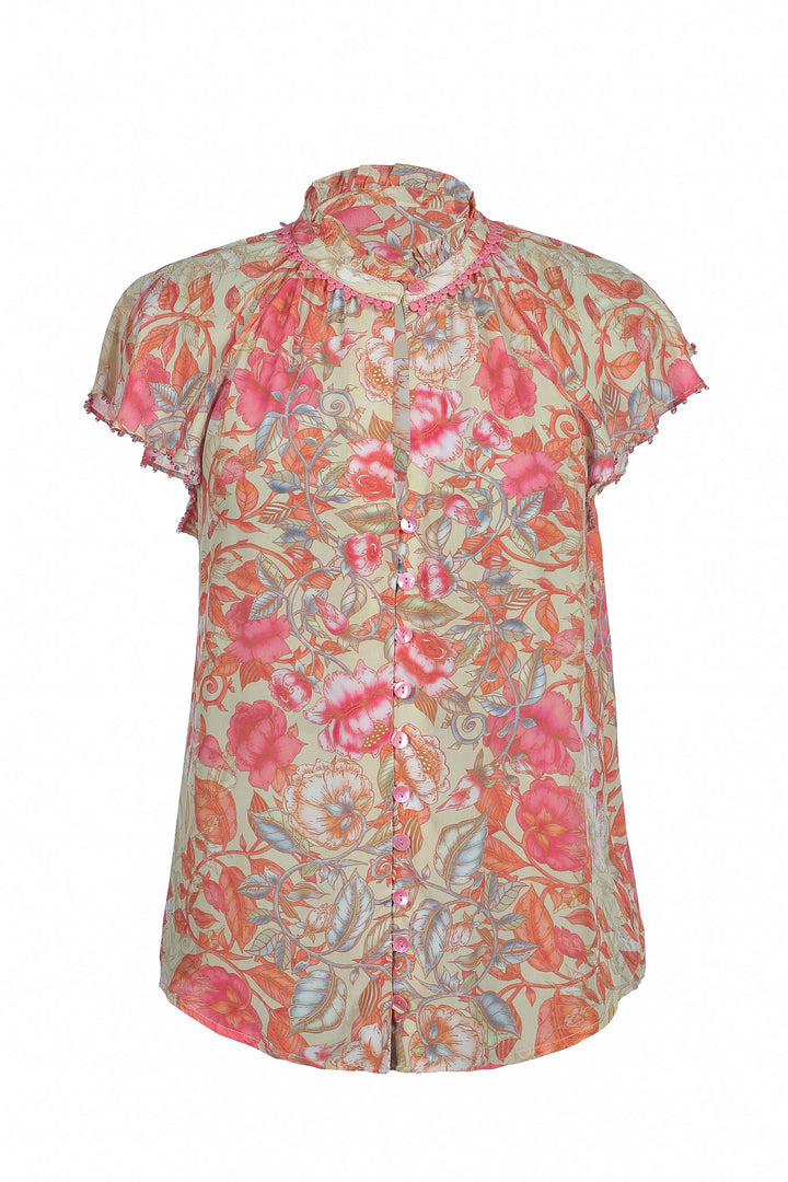 Frill Raglan Blouse in Olive Grove