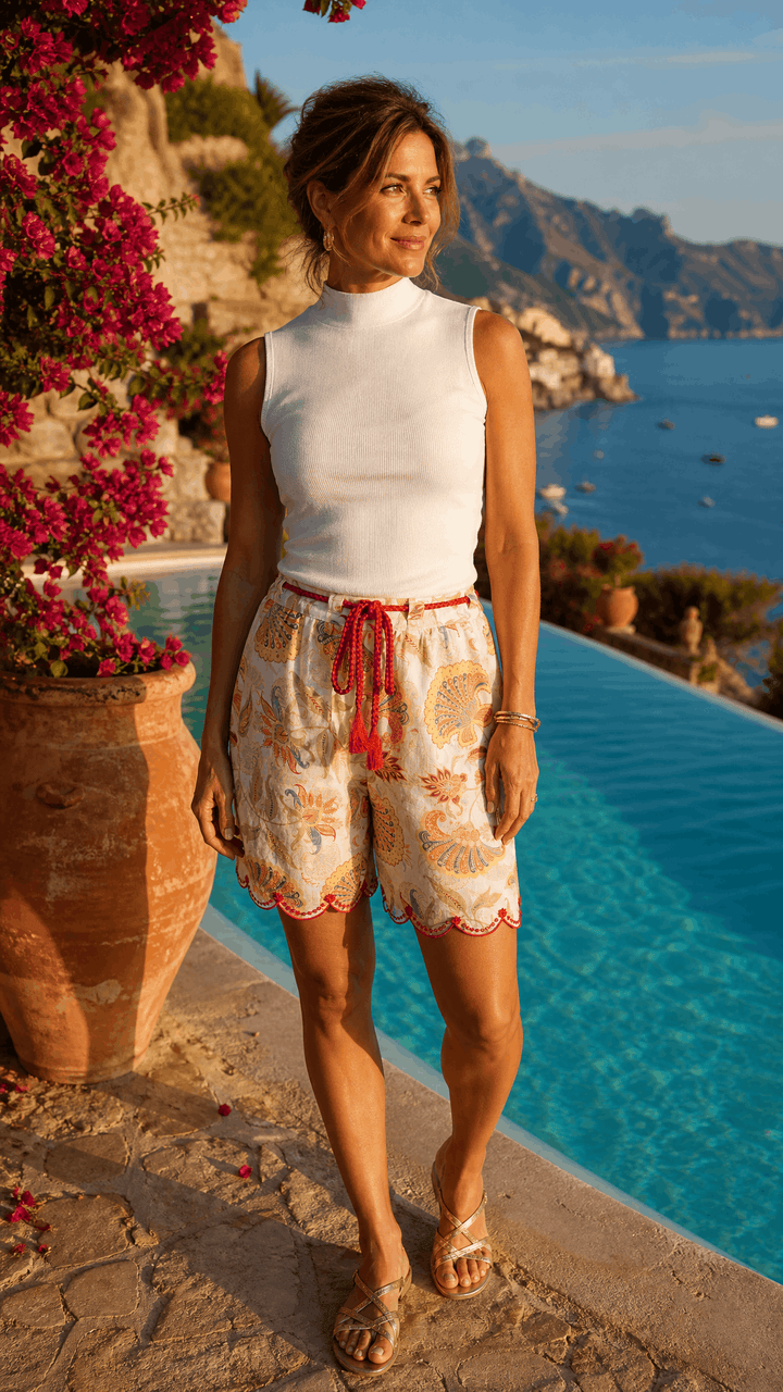 Scalloped Relaxed Short in Summer Florentine