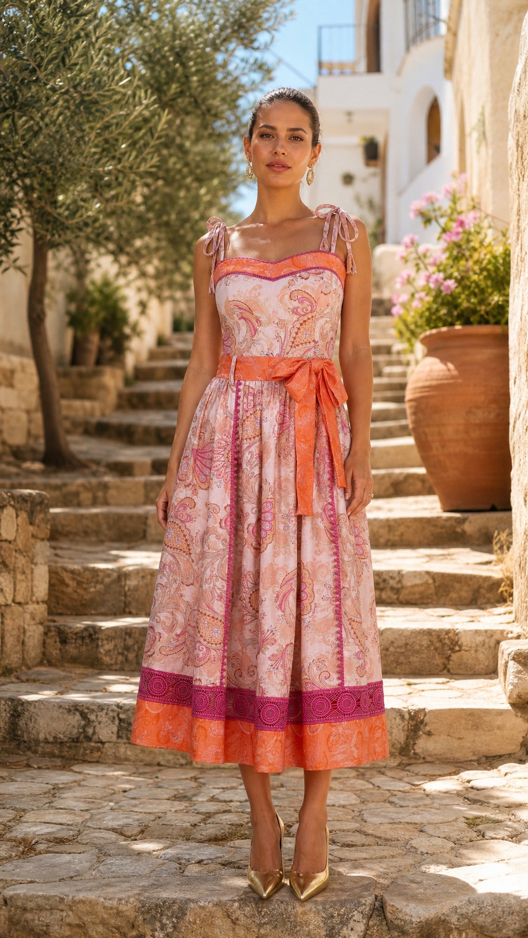 Midi Sash Tie Skirt in Blushing Florentine