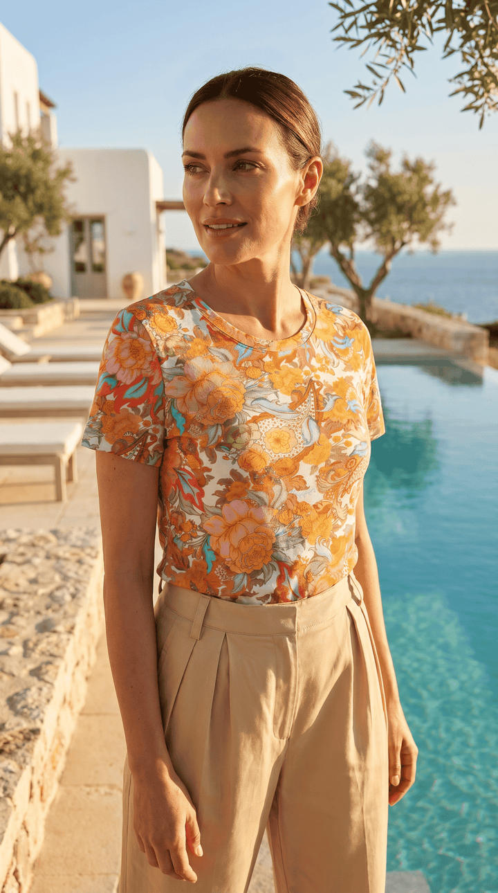 Fitted Tee in Champagne Picnic
