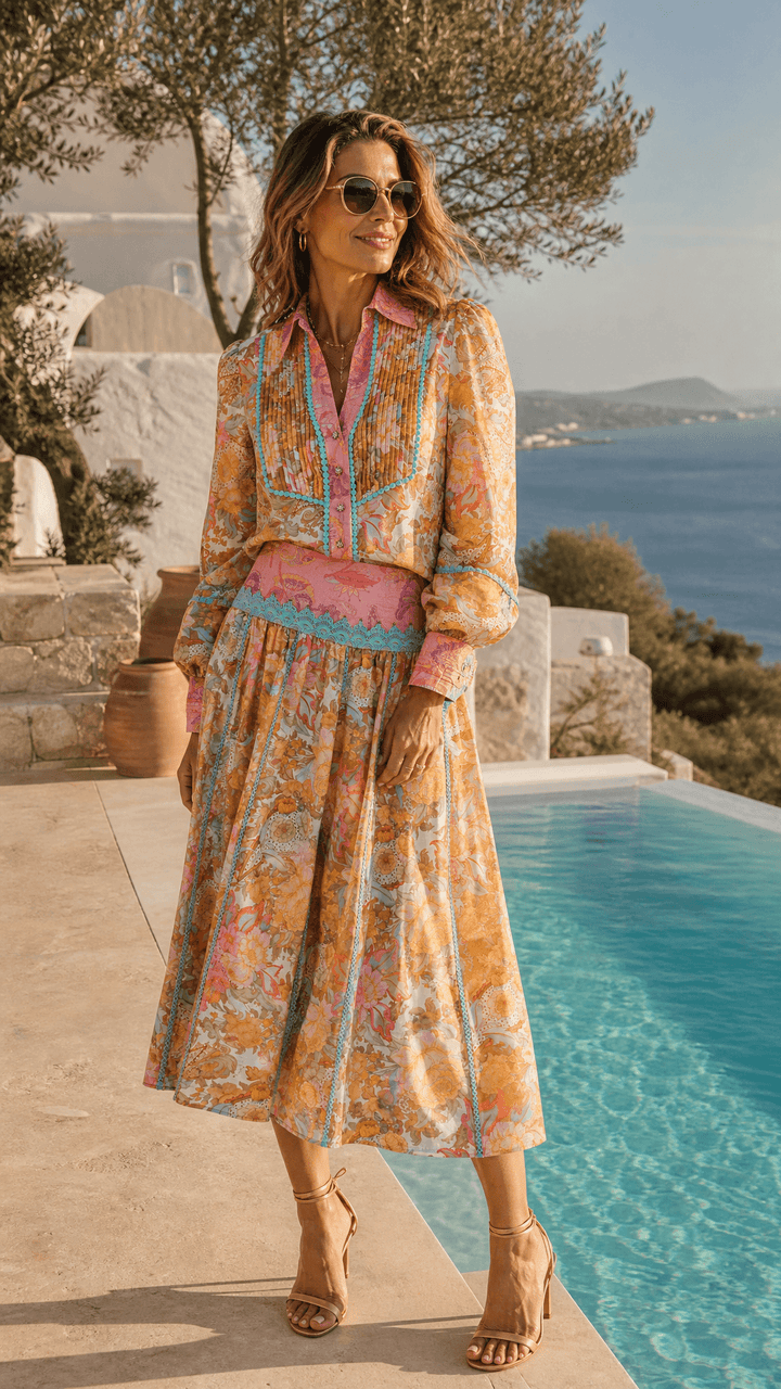 Banded Maxi Skirt in Champagne Picnic