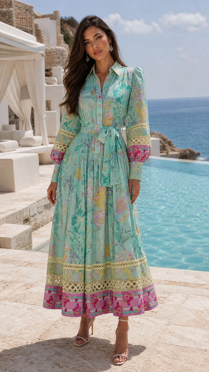 Maxi Shirt Dress in Rose Azure
