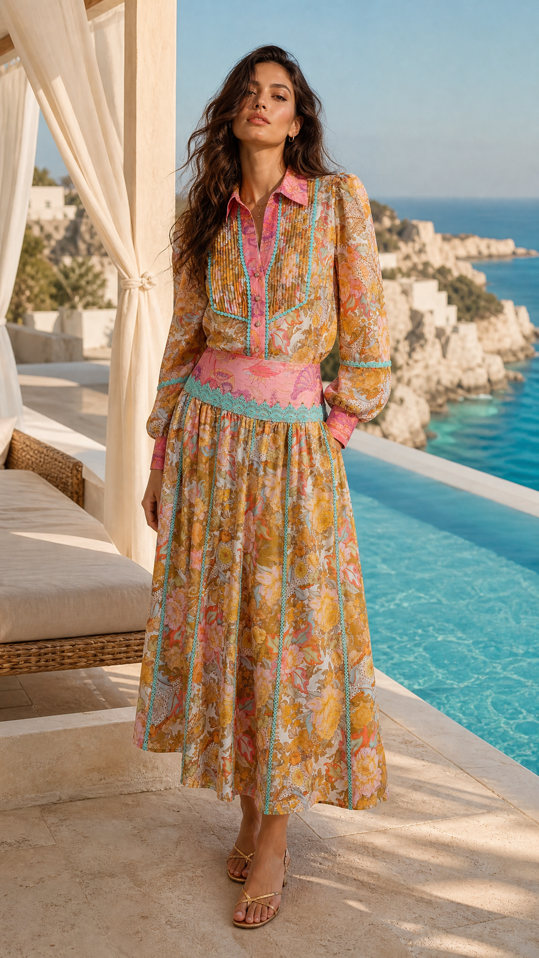 Banded Maxi Skirt in Champagne Picnic