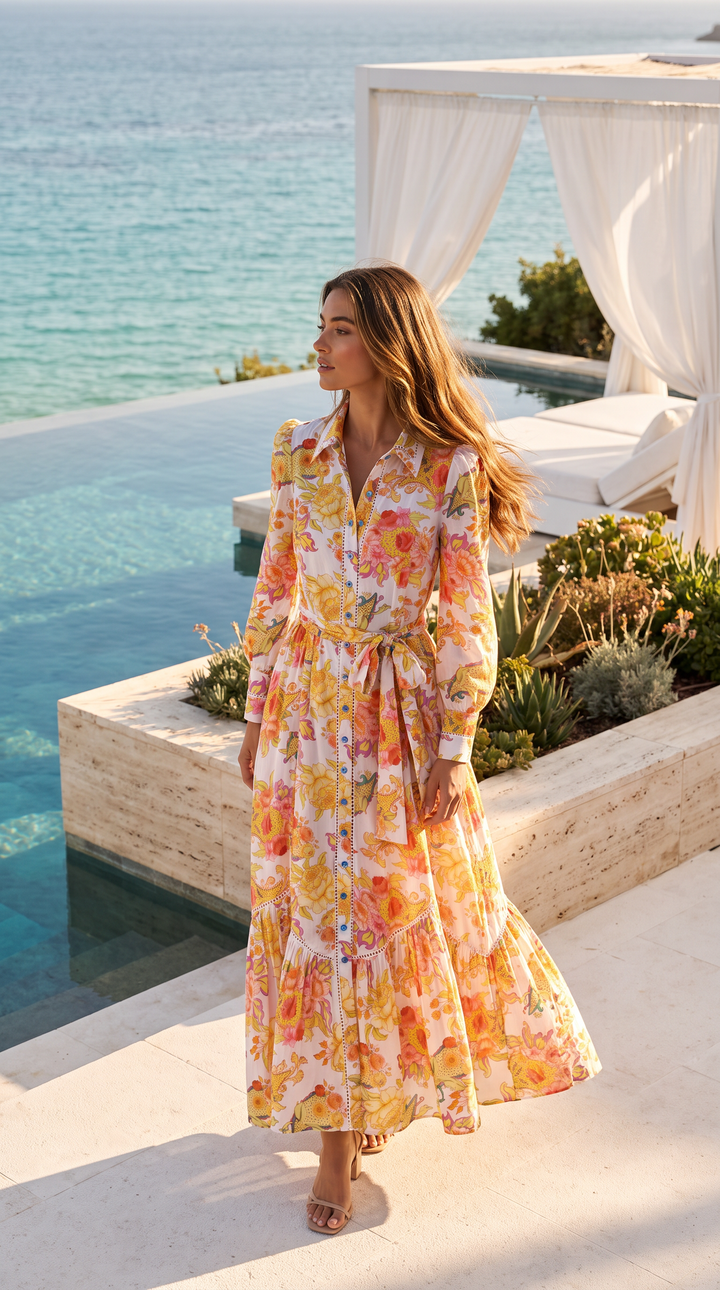 Trench Maxi Dress in Luminous Petal