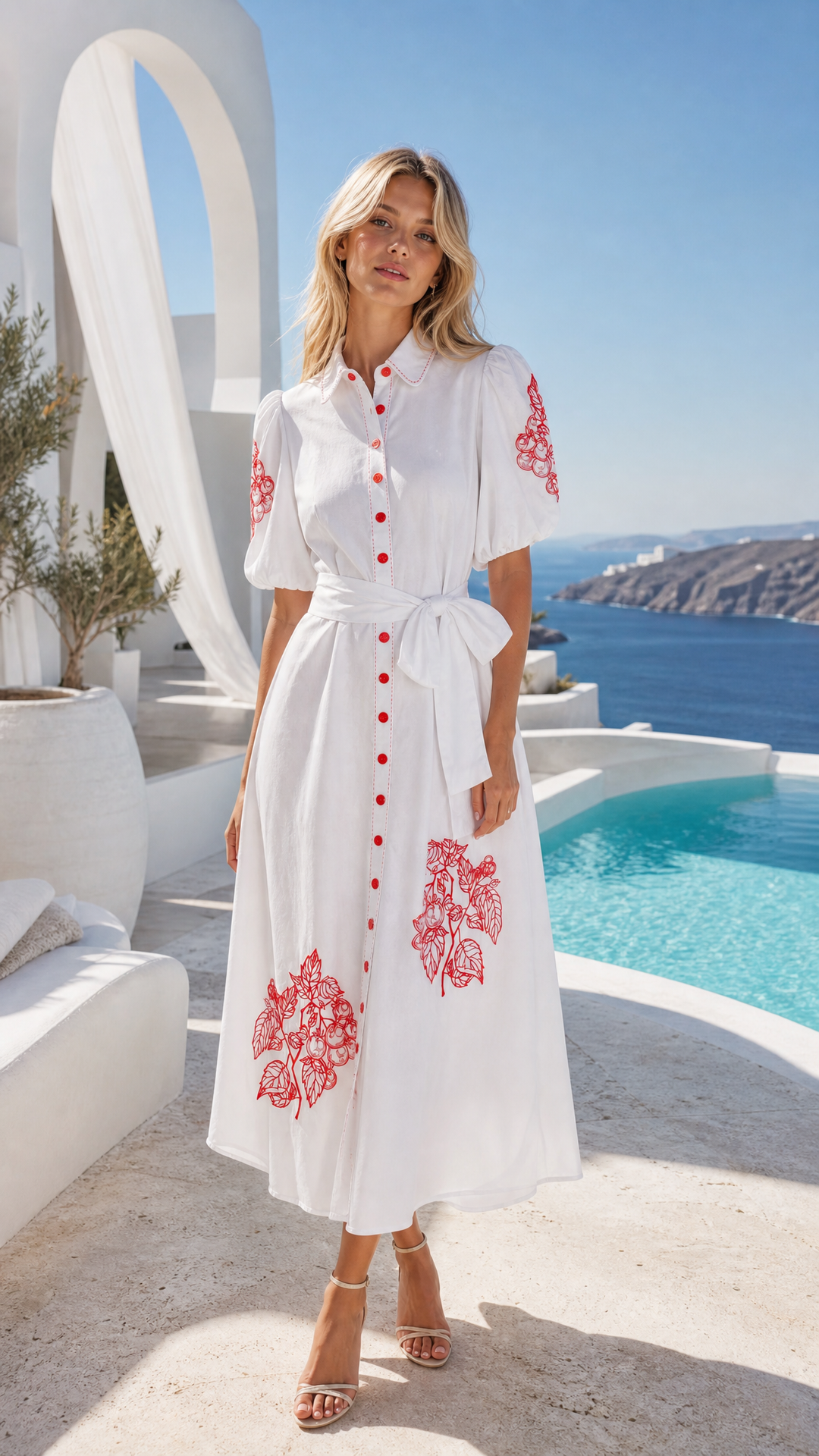 Puff Sleeve Shirt Dress in Tomato Anatomical