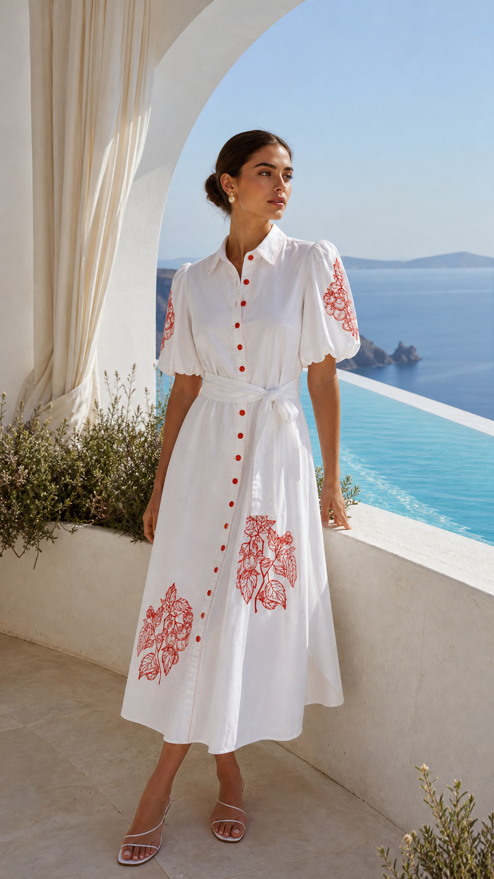 Puff Sleeve Shirt Dress in Tomato Anatomical
