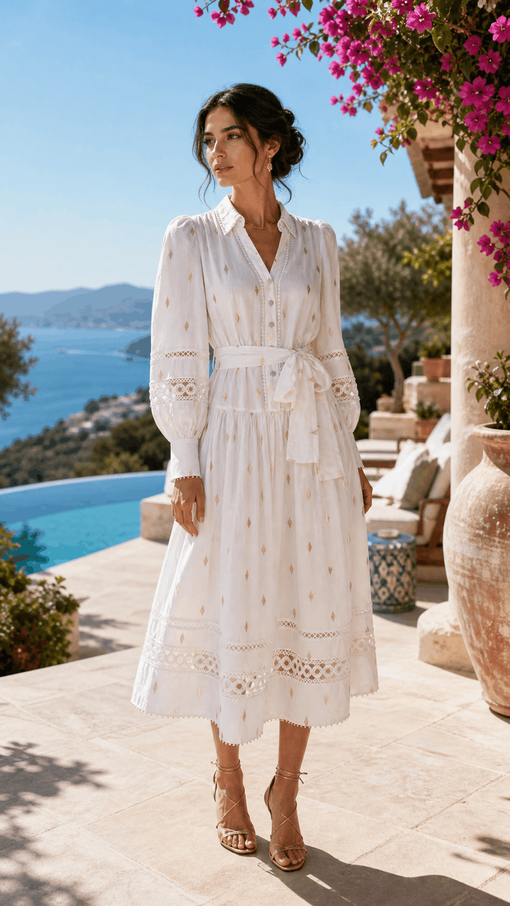 Trench Maxi Dress in Off White