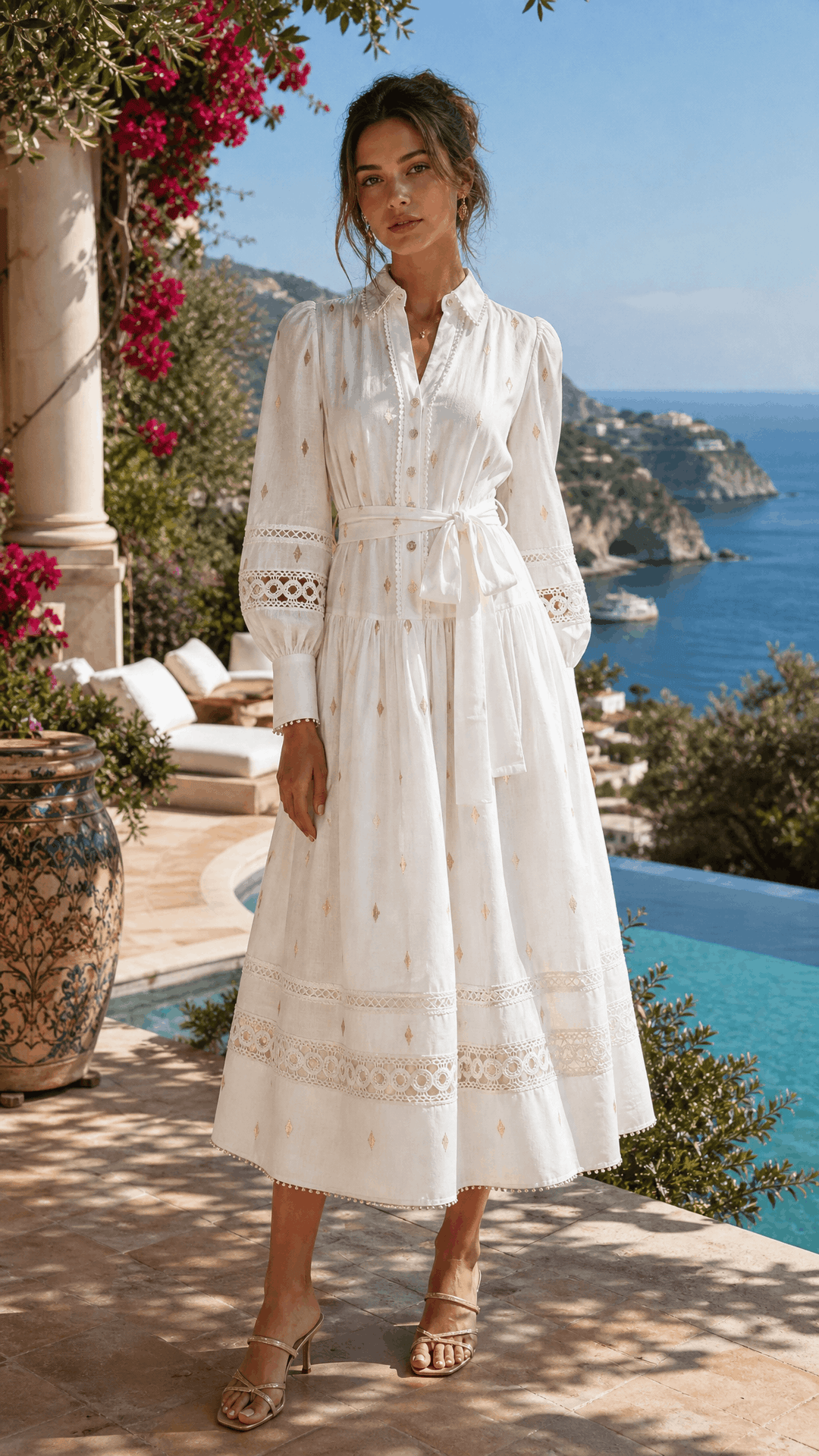 Trench Maxi Dress in Off White