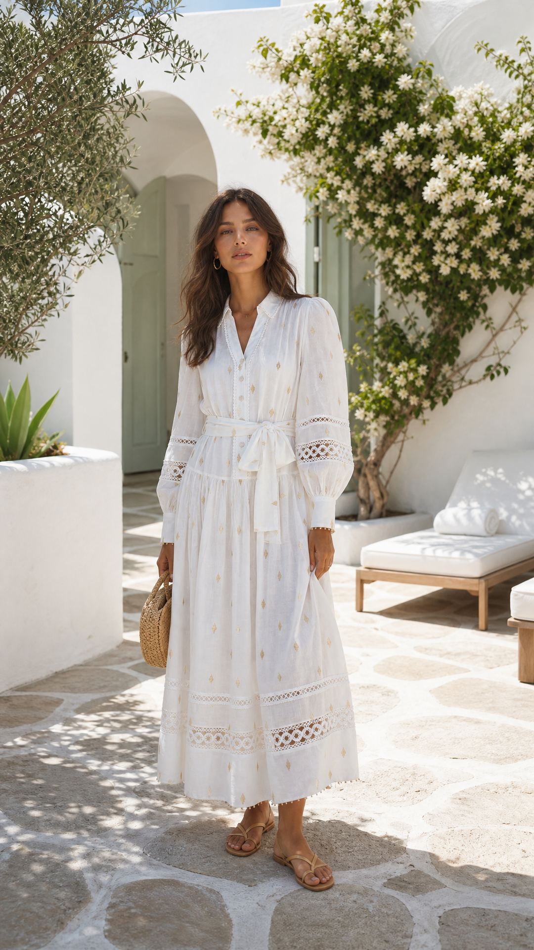 Trench Maxi Dress in Off White