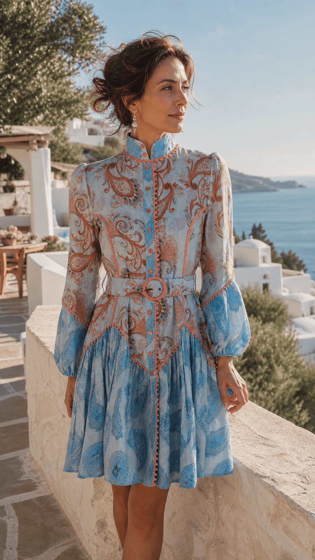 Empire Mini Dress in Sky Flora