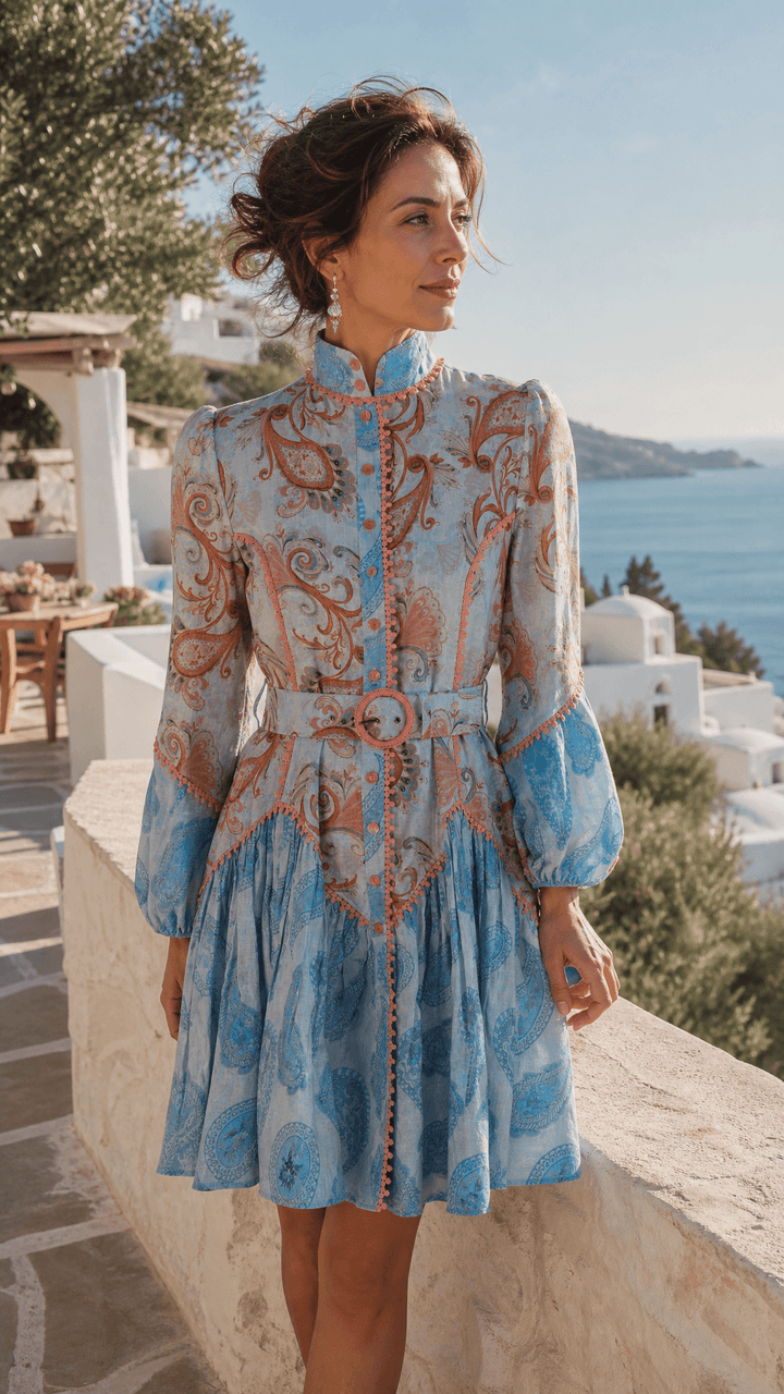 Empire Mini Dress in Sky Flora