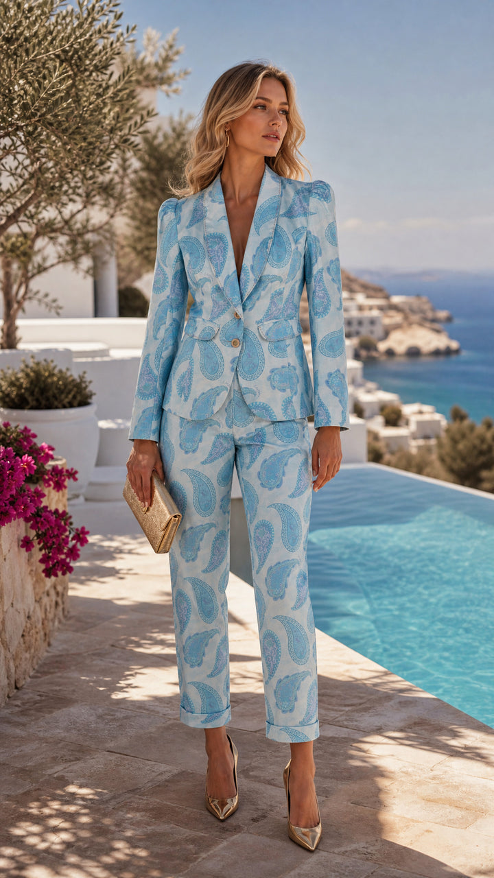 Shawl Collar Blazer in Sky Flora