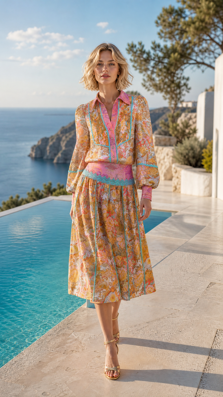 Banded Maxi Skirt in Champagne Picnic