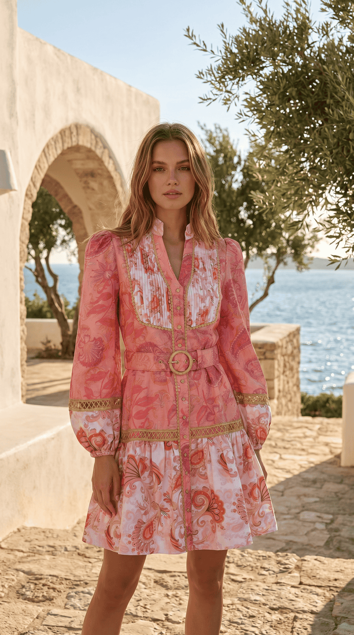 Pintuck Mini Dress in Rose Reverie