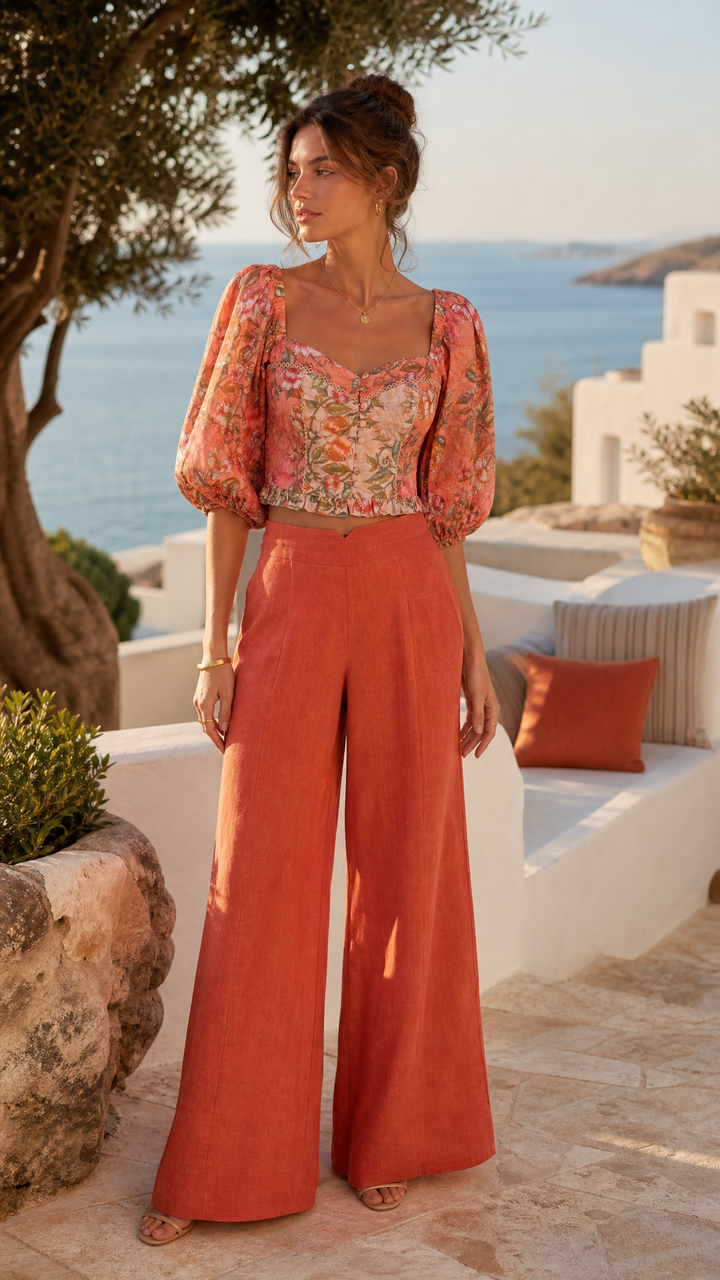 Sweetheart Crop Blouse in Blushing Vine