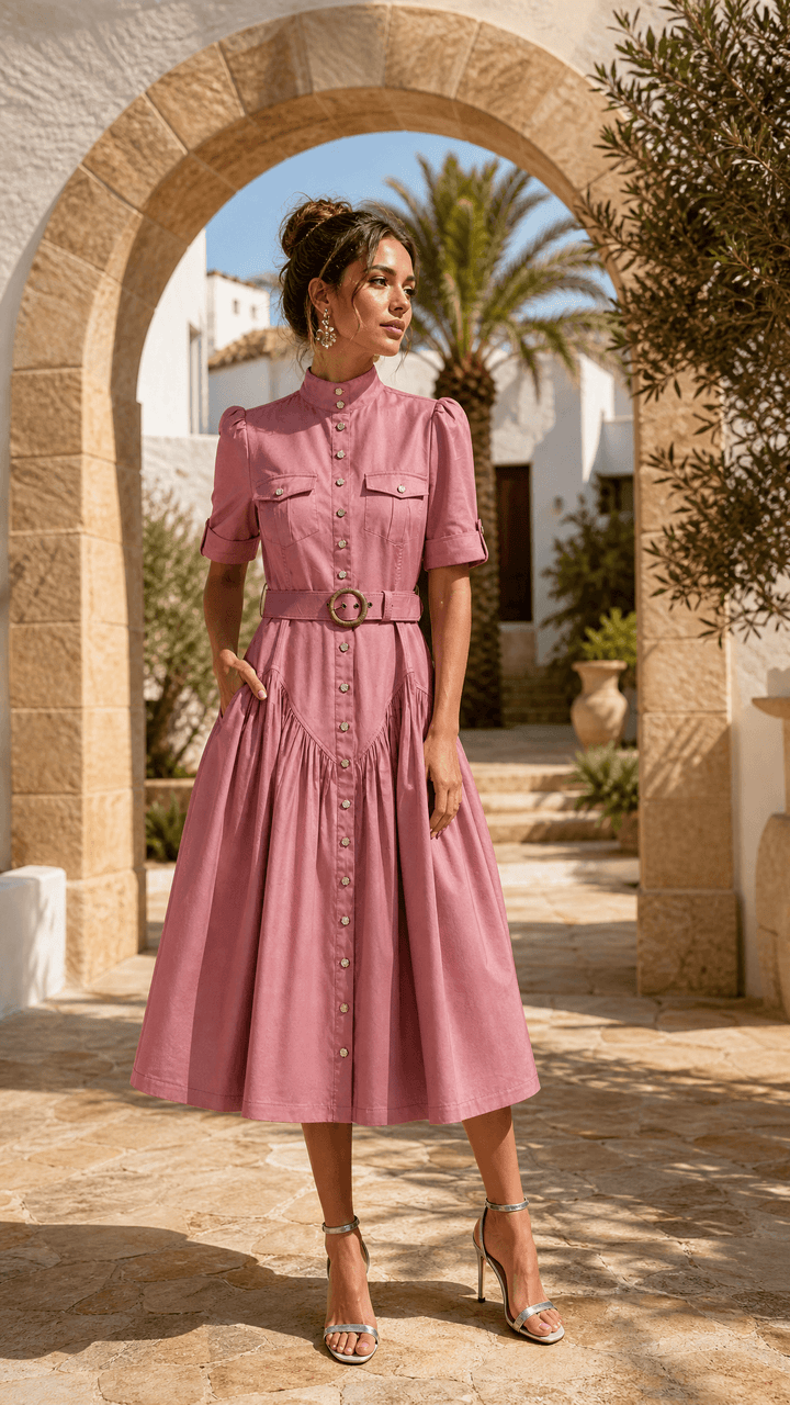 Utility Midi Dress in Dusk Pink