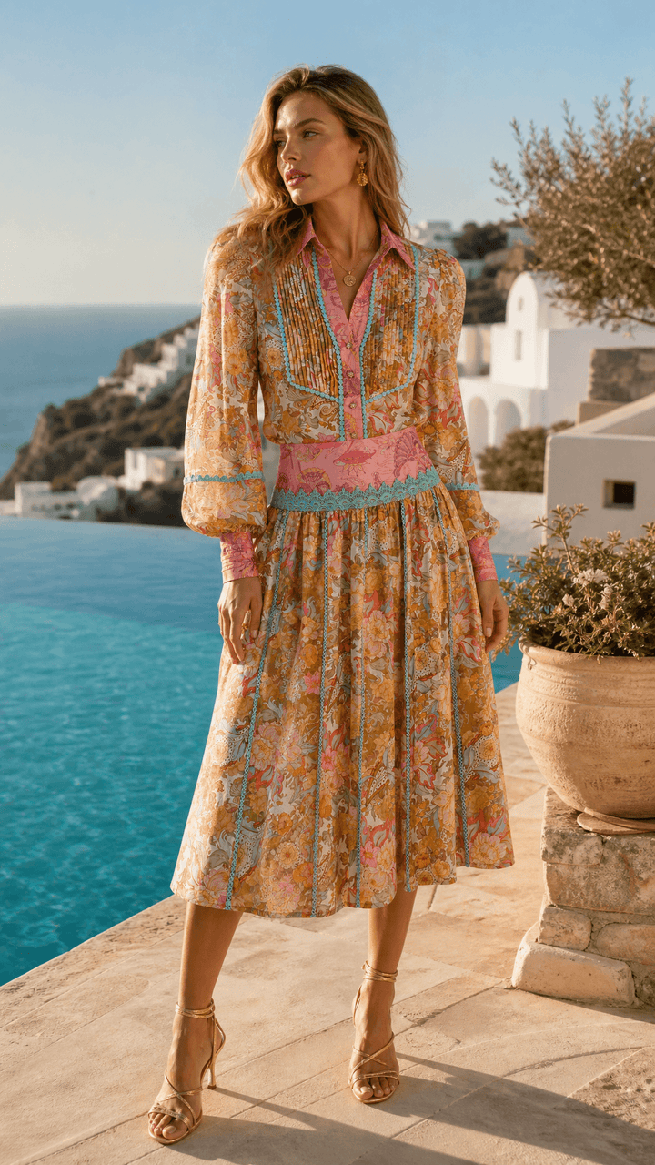 Banded Maxi Skirt in Champagne Picnic