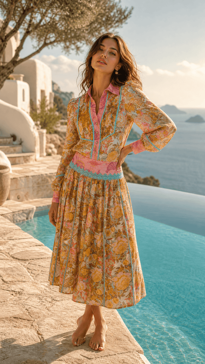 Pintuck Collar Blouse in Champagne Picnic