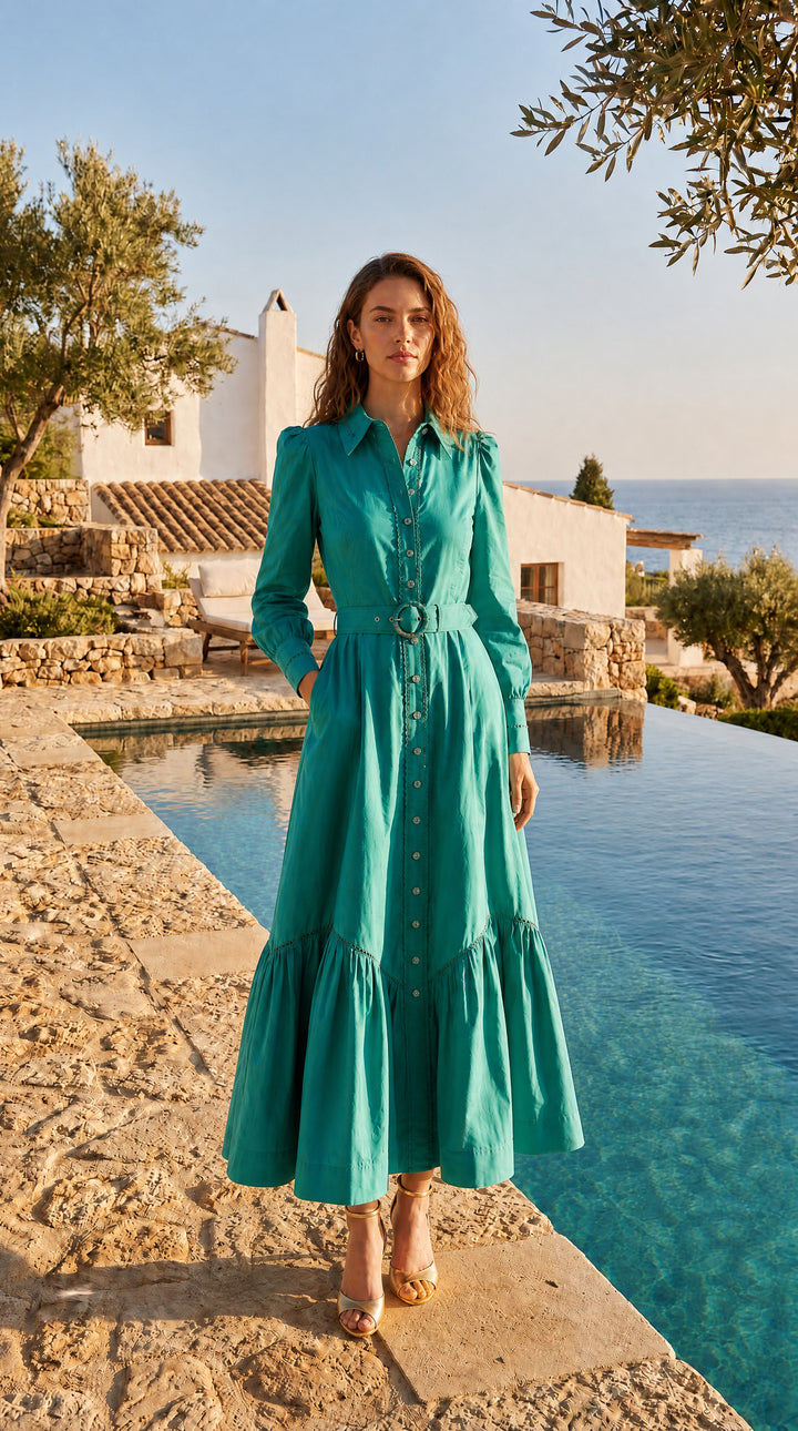 Trench Maxi Dress in Turquoise