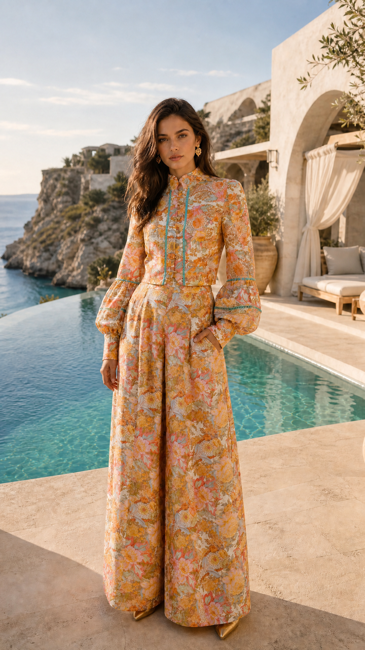 Cropped Balloon Sleeve Jacket in Champagne Picnic