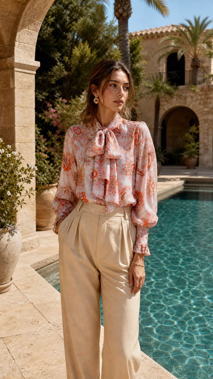 Sash Tie Blouse in Bronze Mirage