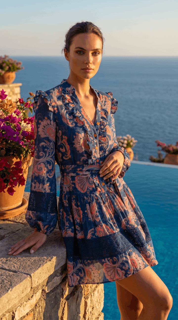 Drop Waist Mini Dress in Evening Flora