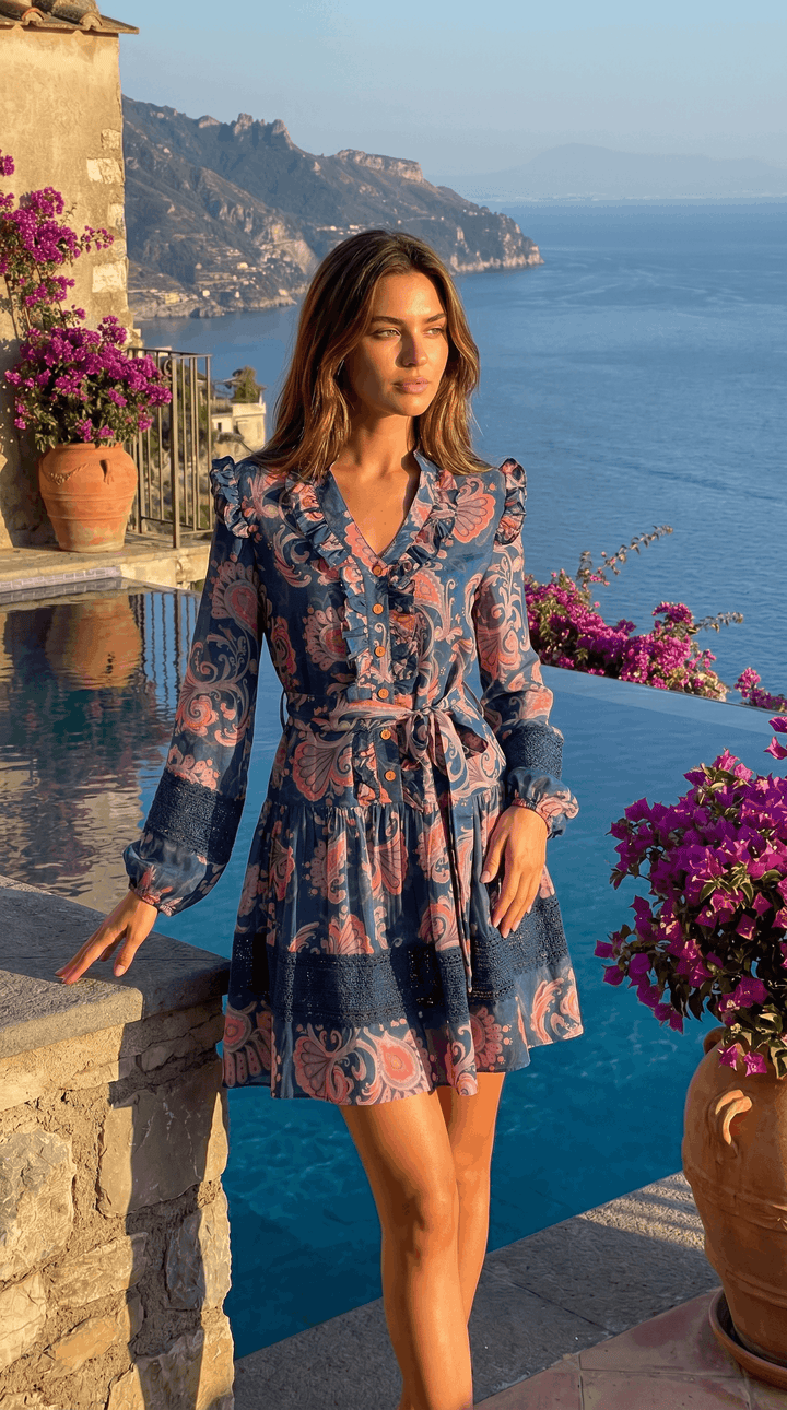 Drop Waist Mini Dress in Evening Flora