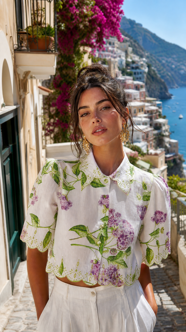 Embroidered Crop Shirt in Lilac Flora