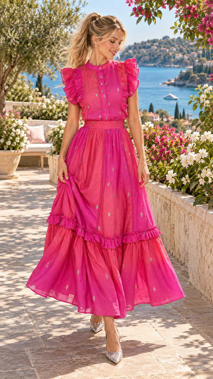 Ruffle Maxi Skirt in Pink Ombre
