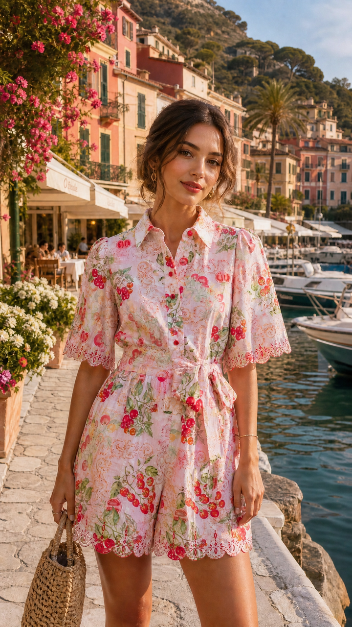 Scallop Playsuit in Sardinia Tomato Medley