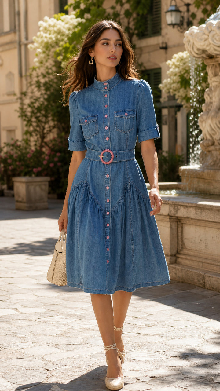 Utility Midi Dress in Light Wash
