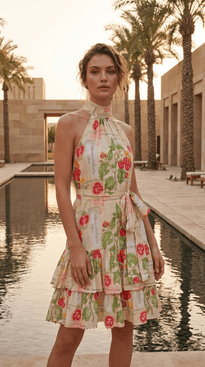 Halter Mini Dress in Tomato Anatomica