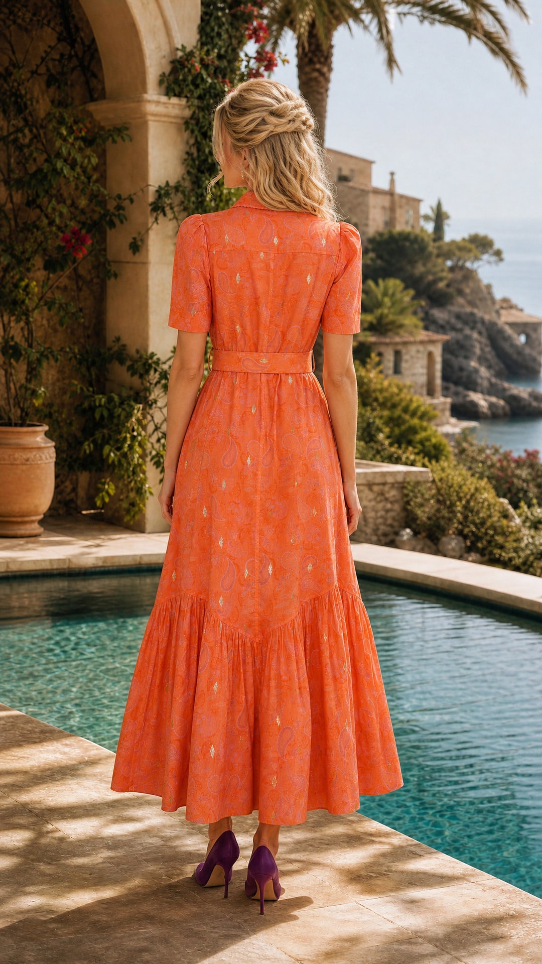 Short Sleeve Trench Maxi Dress in Blushing Paisley