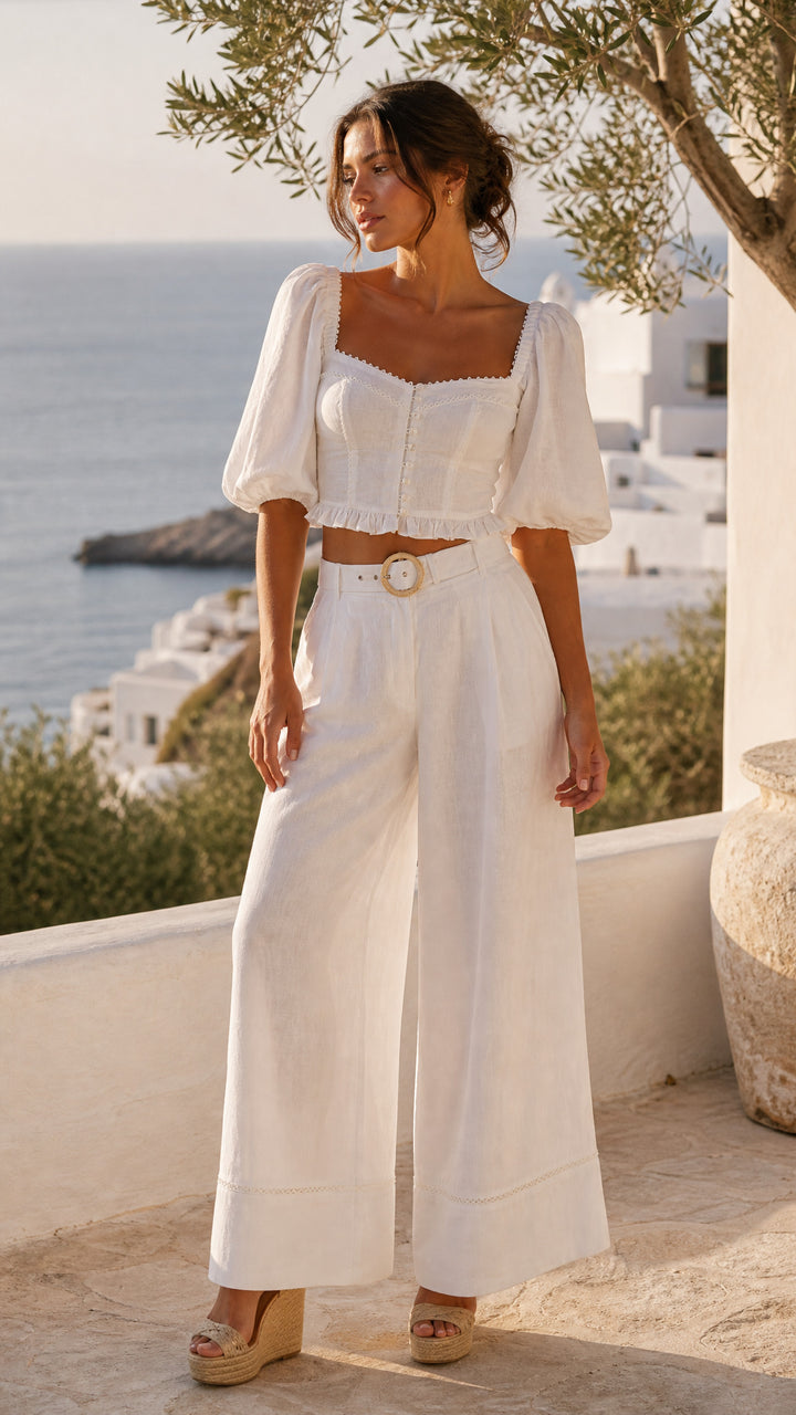 Sweetheart Crop Blouse in White