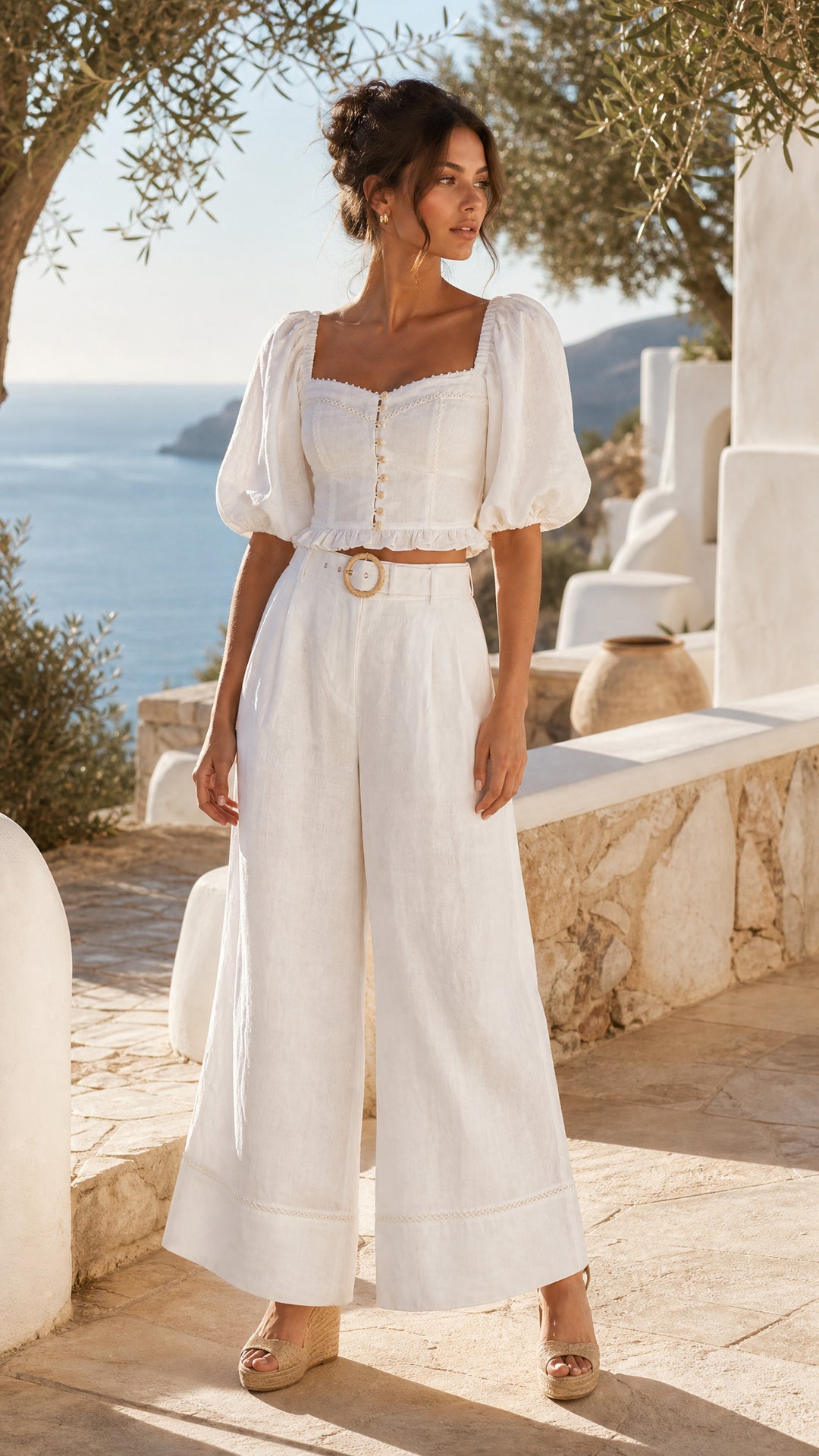 Sweetheart Crop Blouse in White