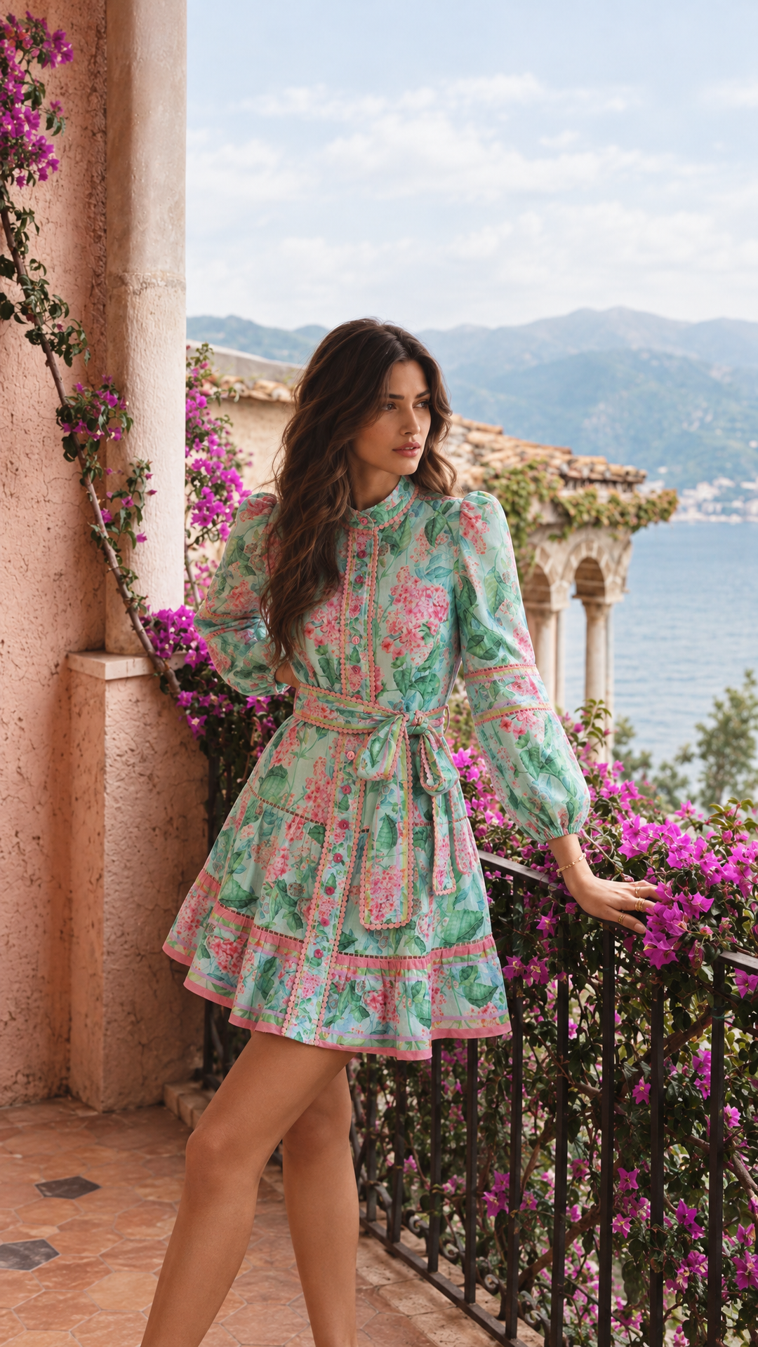 Border Mini Dress in Emerald Sardinia